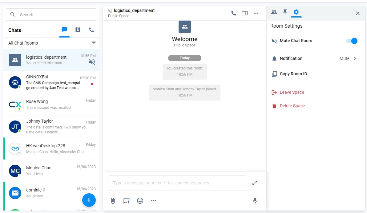 Mute and Unmute Enquiry and Space room