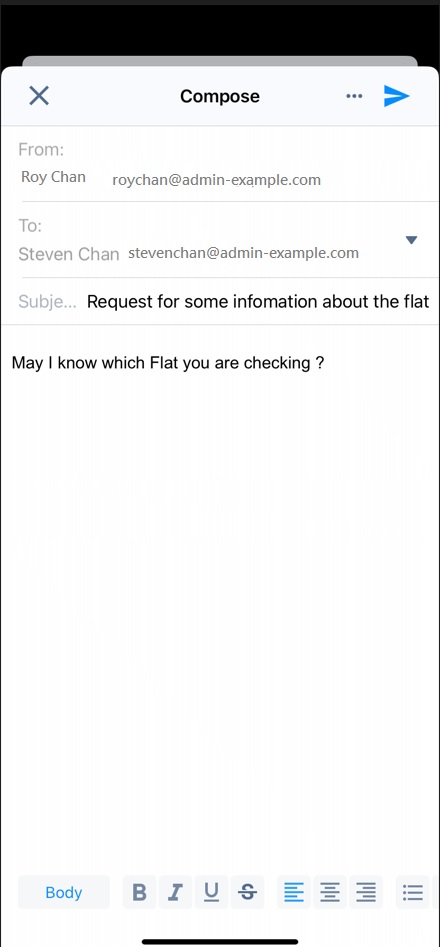 The canned response is pasted in the text bar