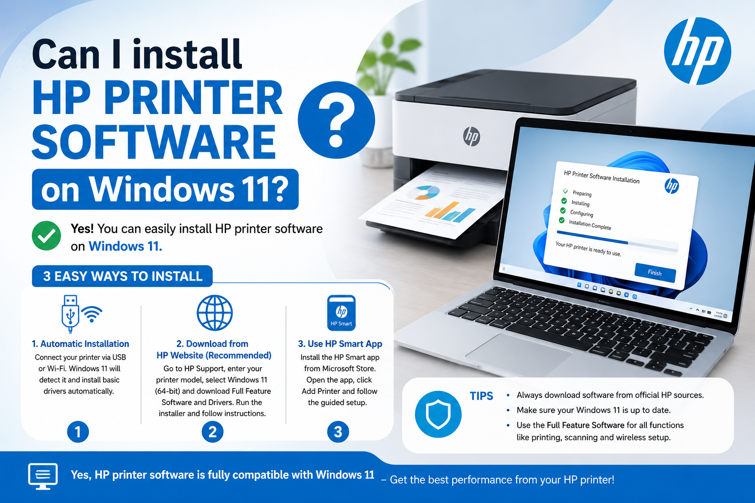 Can I install HP printer software on Windows 11?