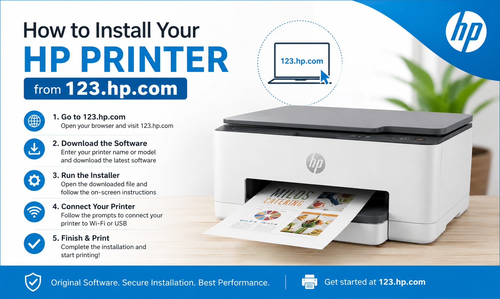 How do I install my HP printer from 123.hp.com?