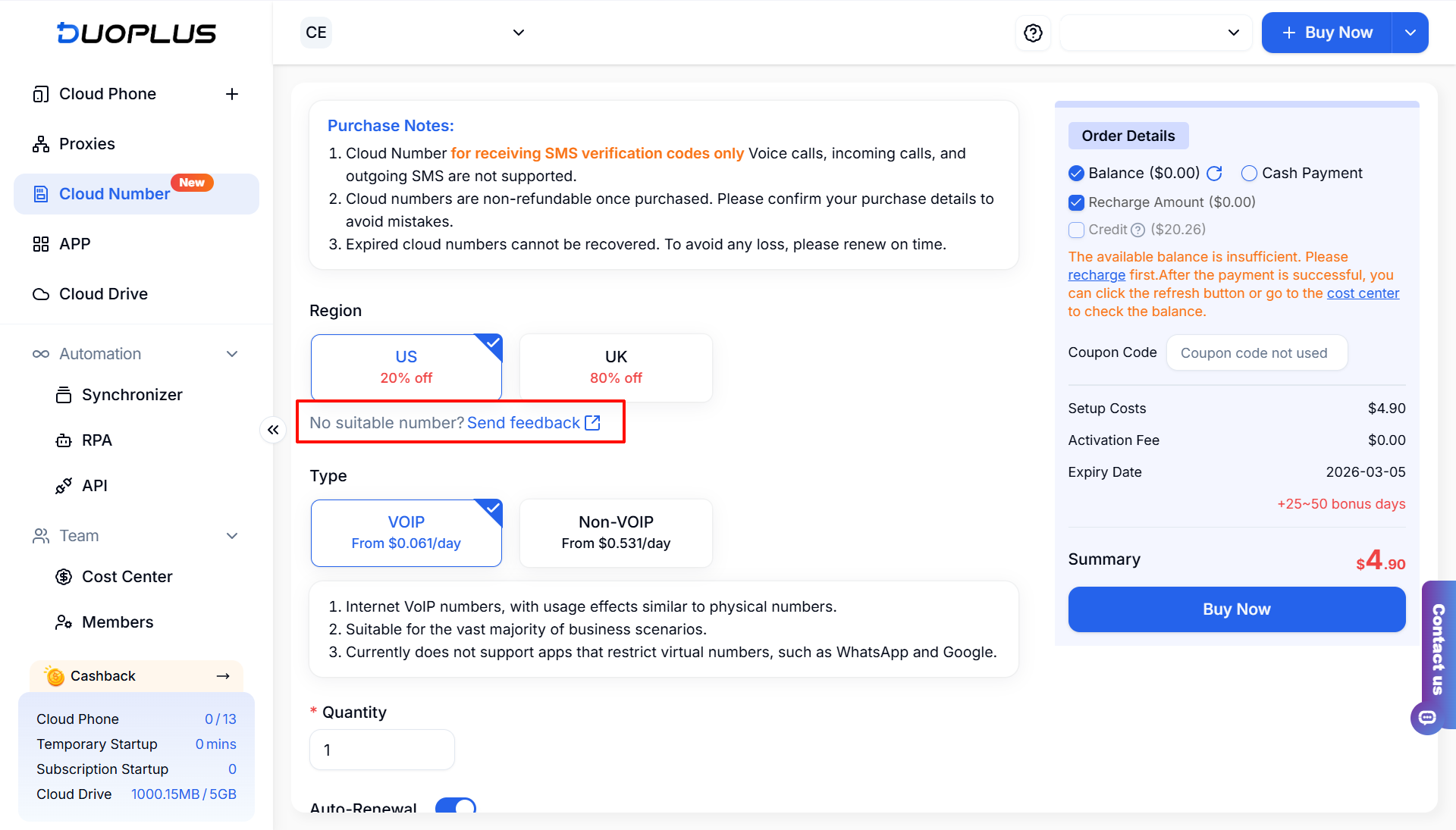 Lối phản hồi Cloud Number và RPA
