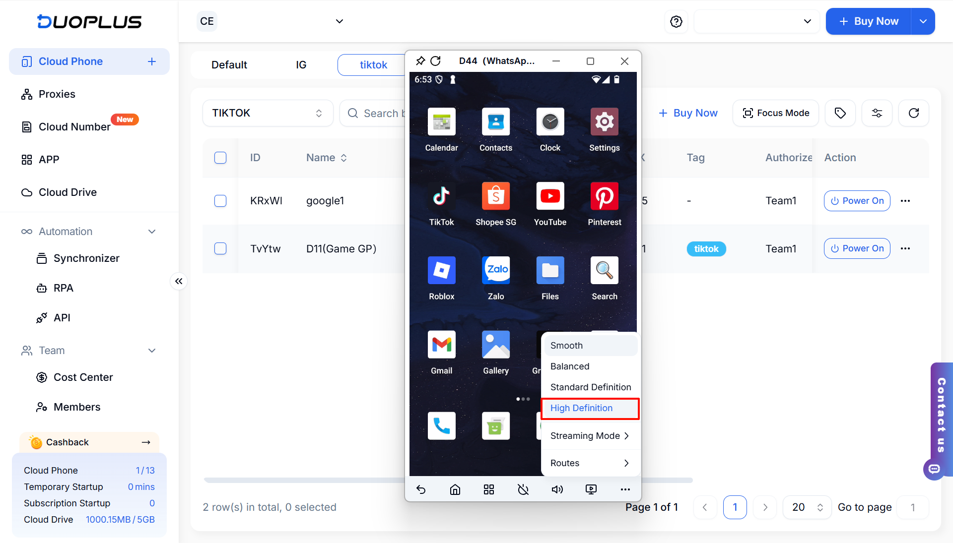 Độ nét HD cho Cloud Phone