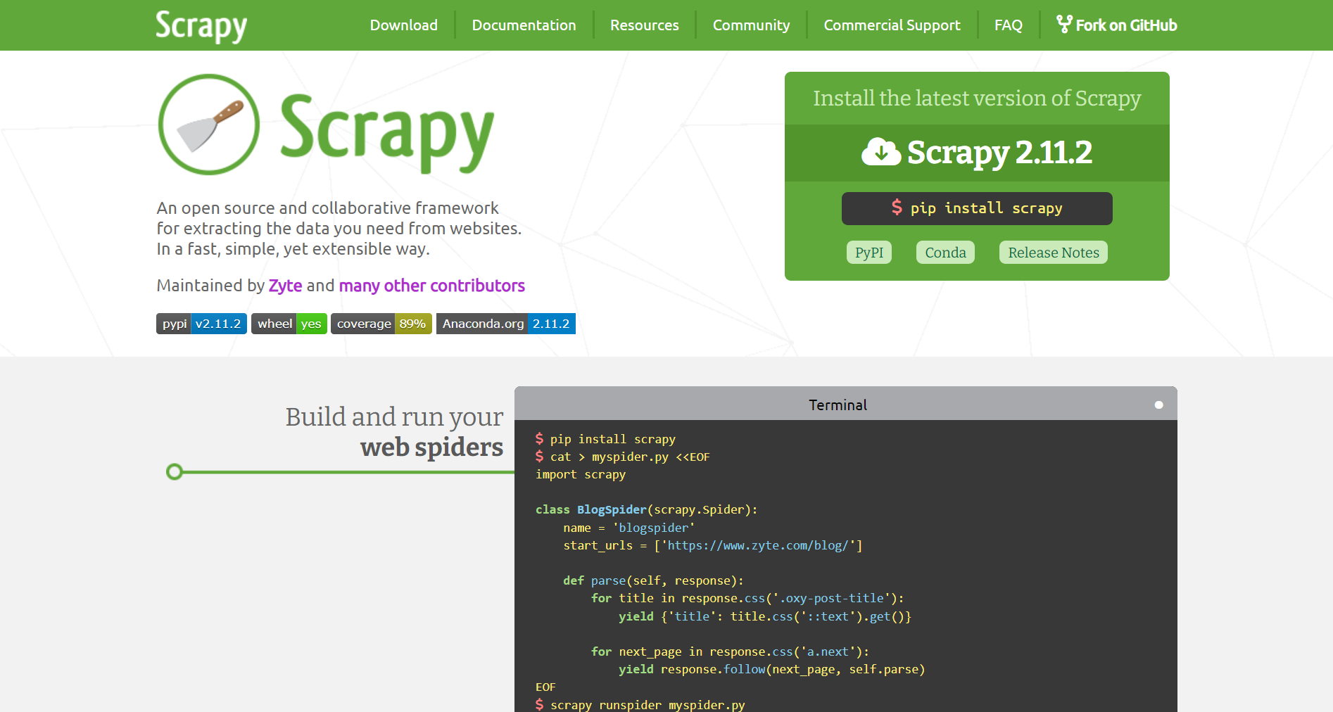 Scrapy Official Main Page