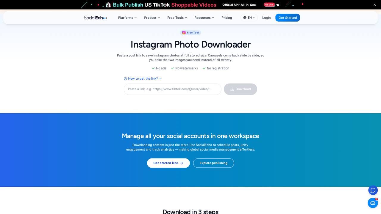 Interface de download do downloader multiplataforma de vídeos e imagens em português