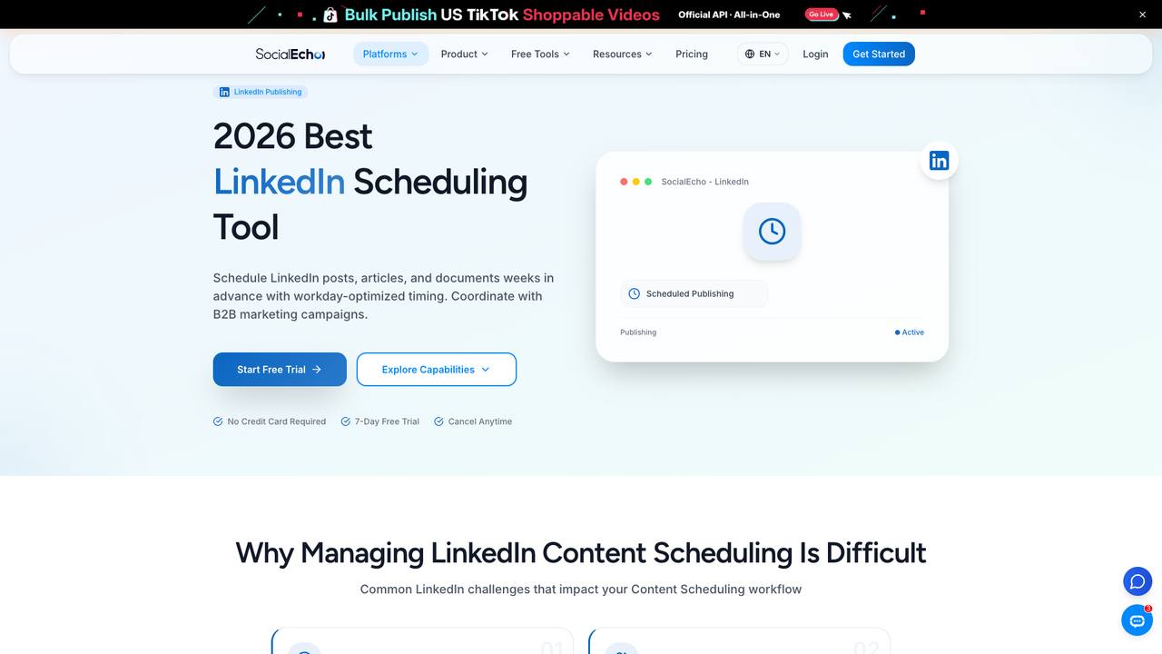 SocialEcho LinkedIn scheduling page