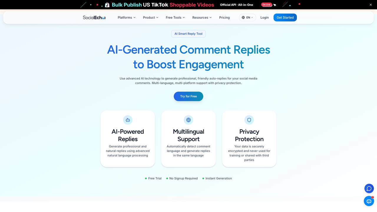 SocialEcho AI comment reply generator