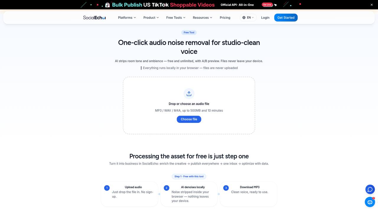 Audio noise reduction free tool page