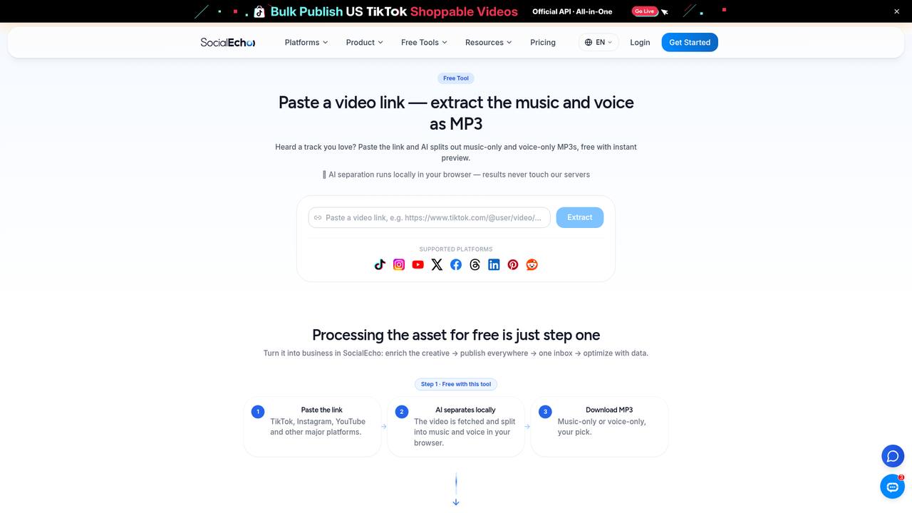 Extract video music and vocal tools page