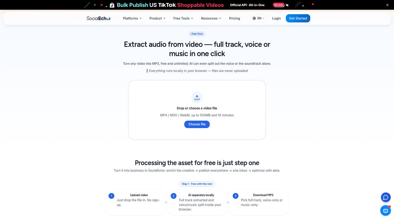 Video audio extraction free tool page