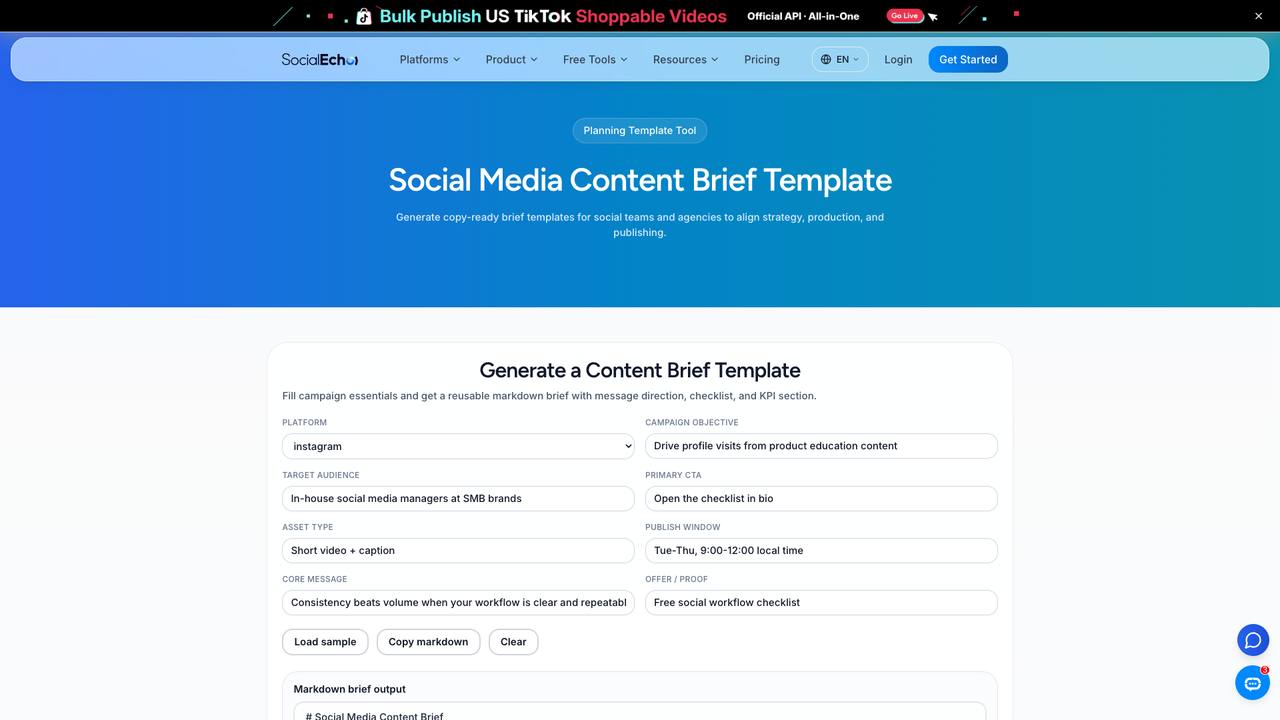 SocialEcho social media content brief