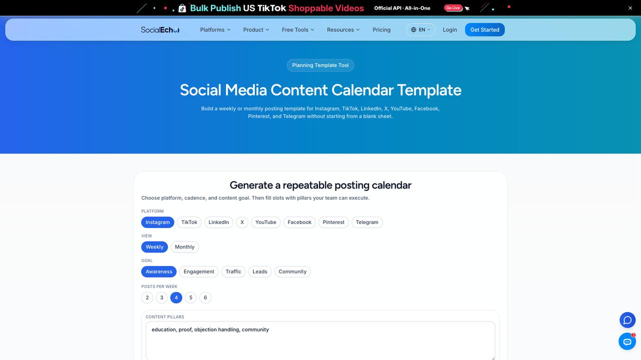 SocialEcho social media content calendar