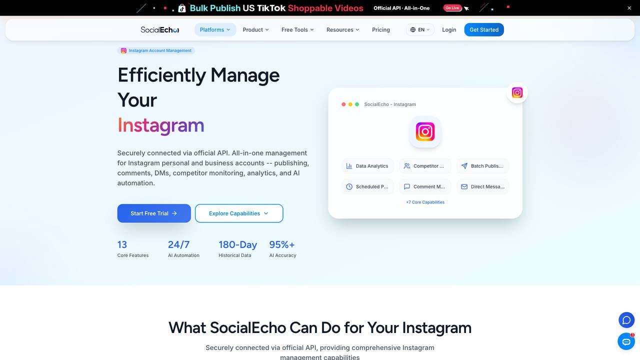 SocialEcho Instagram management page