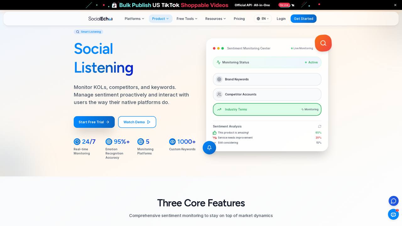 SocialEcho 社媒监听：按关键词/竞品持续监控