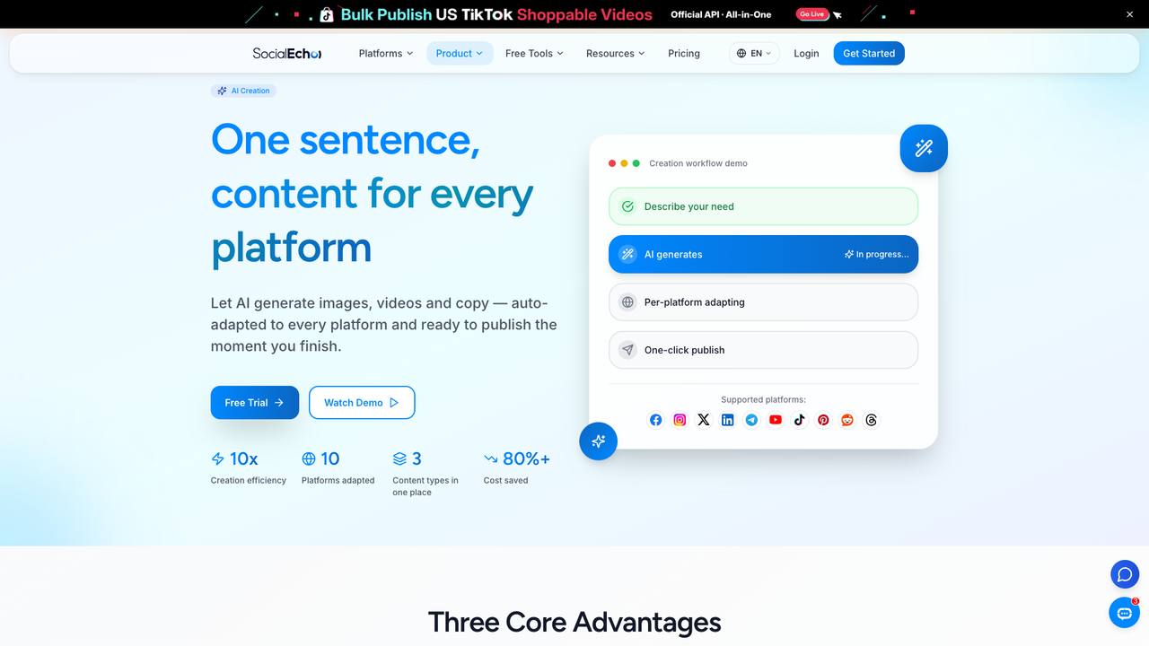 SocialEcho Instagram AI content creation page