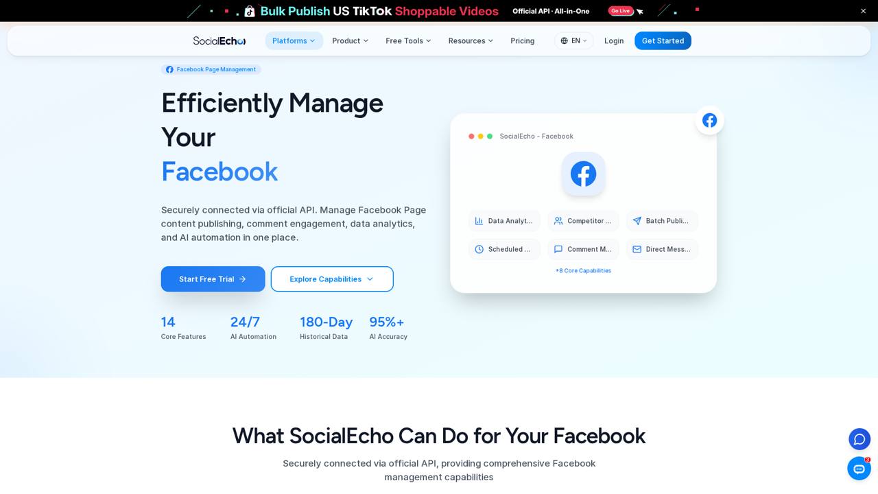 SocialEcho 的 Facebook 账号管理总览