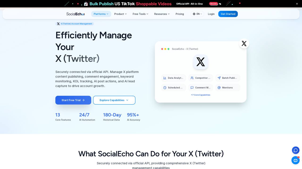 SocialEcho's X (Twitter) account management and analytics