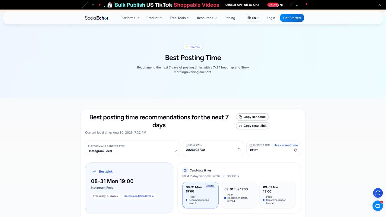 SocialEcho publishing-time recommendation tool