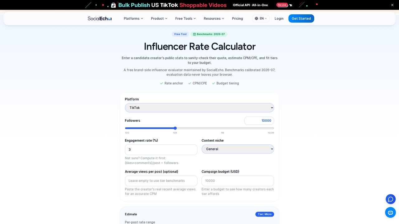 Free KOL Rate Calculator tool