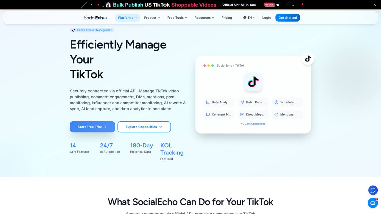 SocialEcho 的 TikTok 账号管理总览