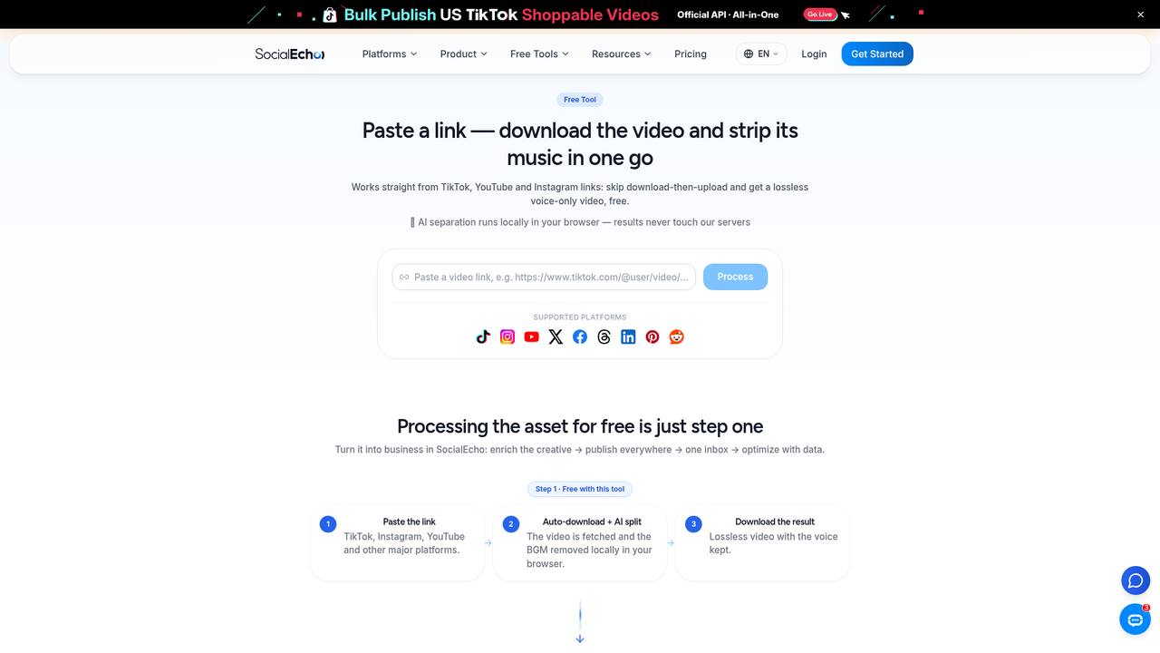 Post link to download and remove background music tool page