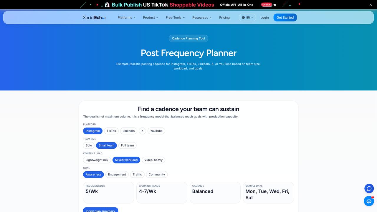 SocialEcho post frequency planner