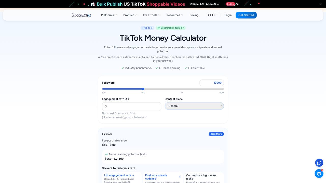 Free TikTok Money Calculator tool: estimate ranges are for reference only