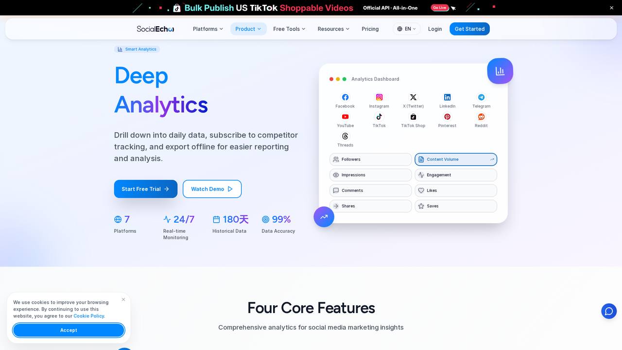 SocialEcho analytics: pooling performance across multiple accounts