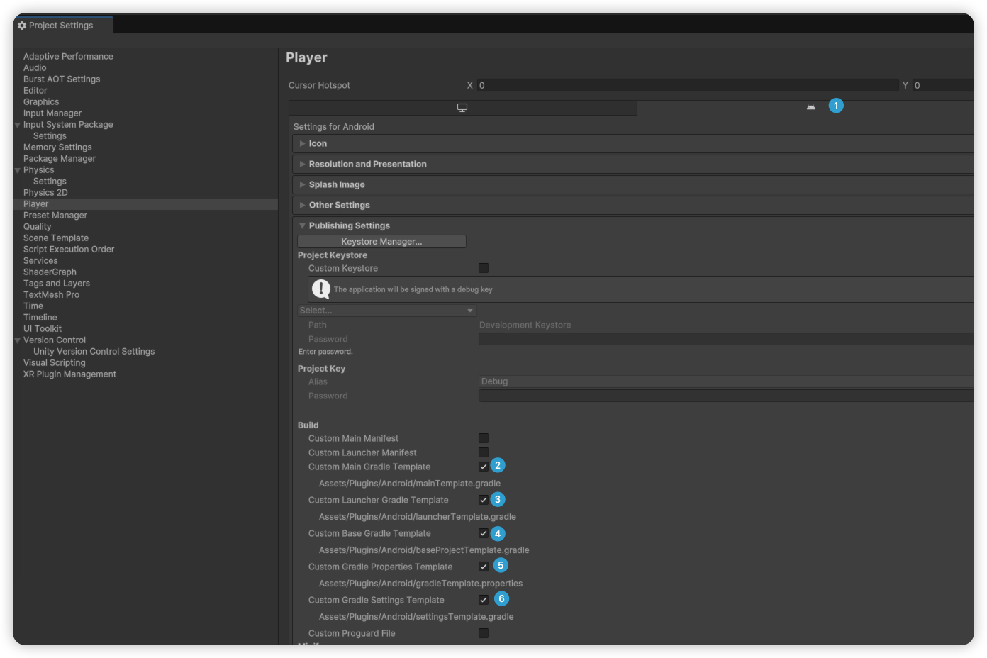 Android Player Settings