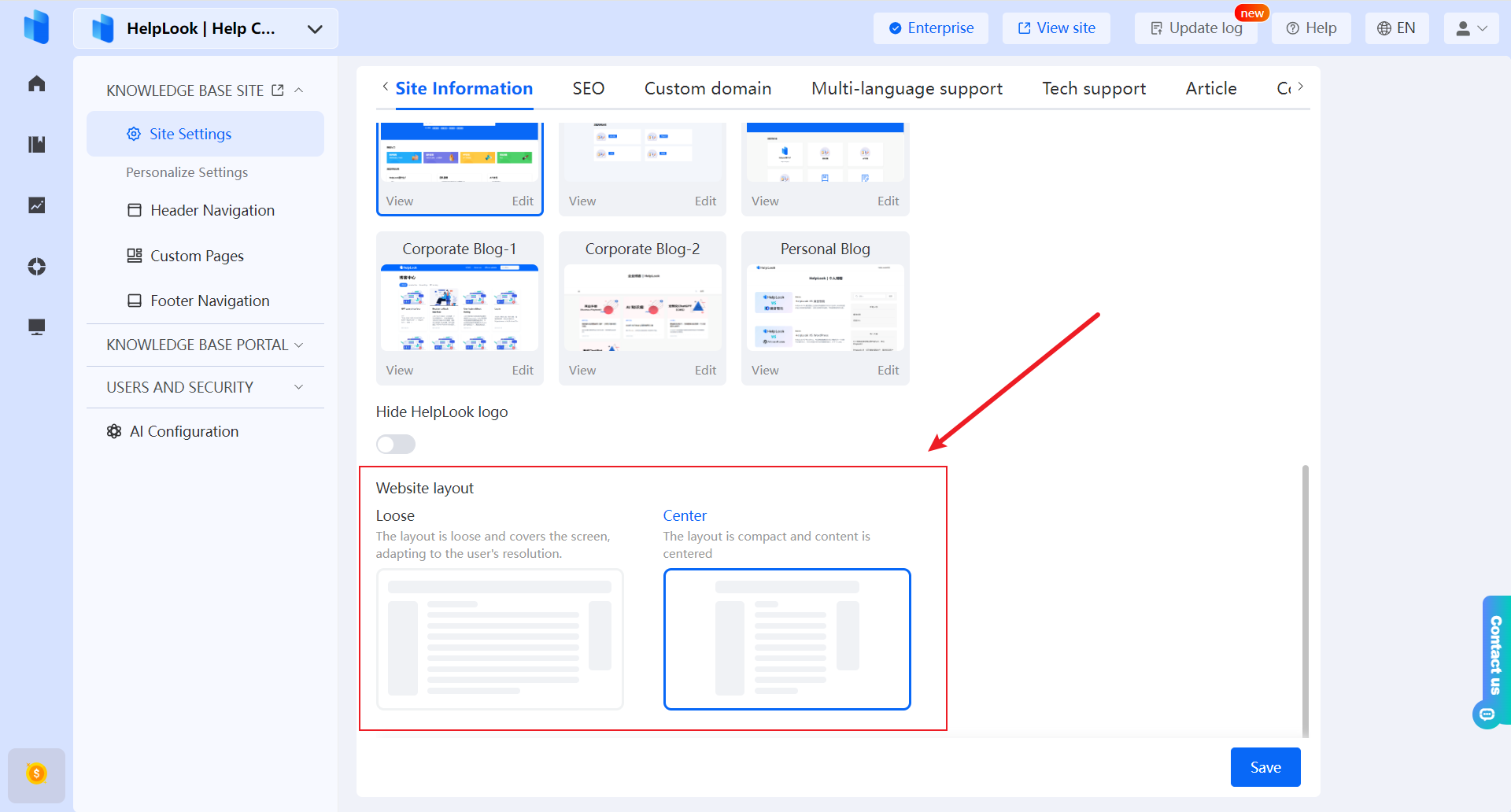 How to change the website layout?