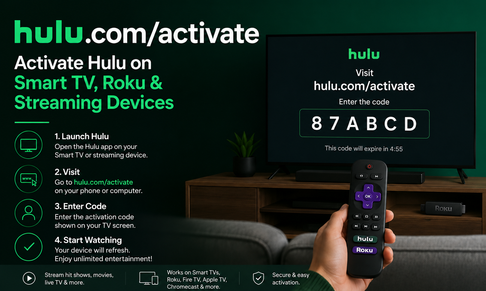 Hulu.com/Activate – Activate Hulu on Smart TV, Roku & Streaming Devices