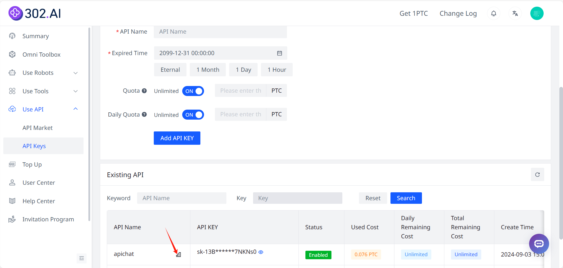API KEY Management-302.AI| Help Center
