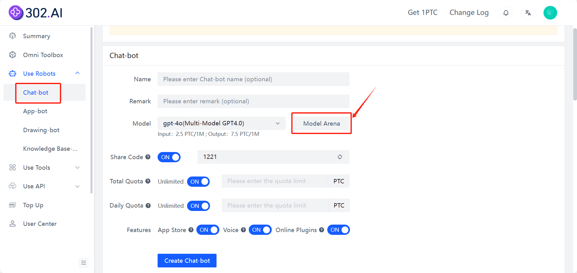Model Arena-302.AI| Help Center