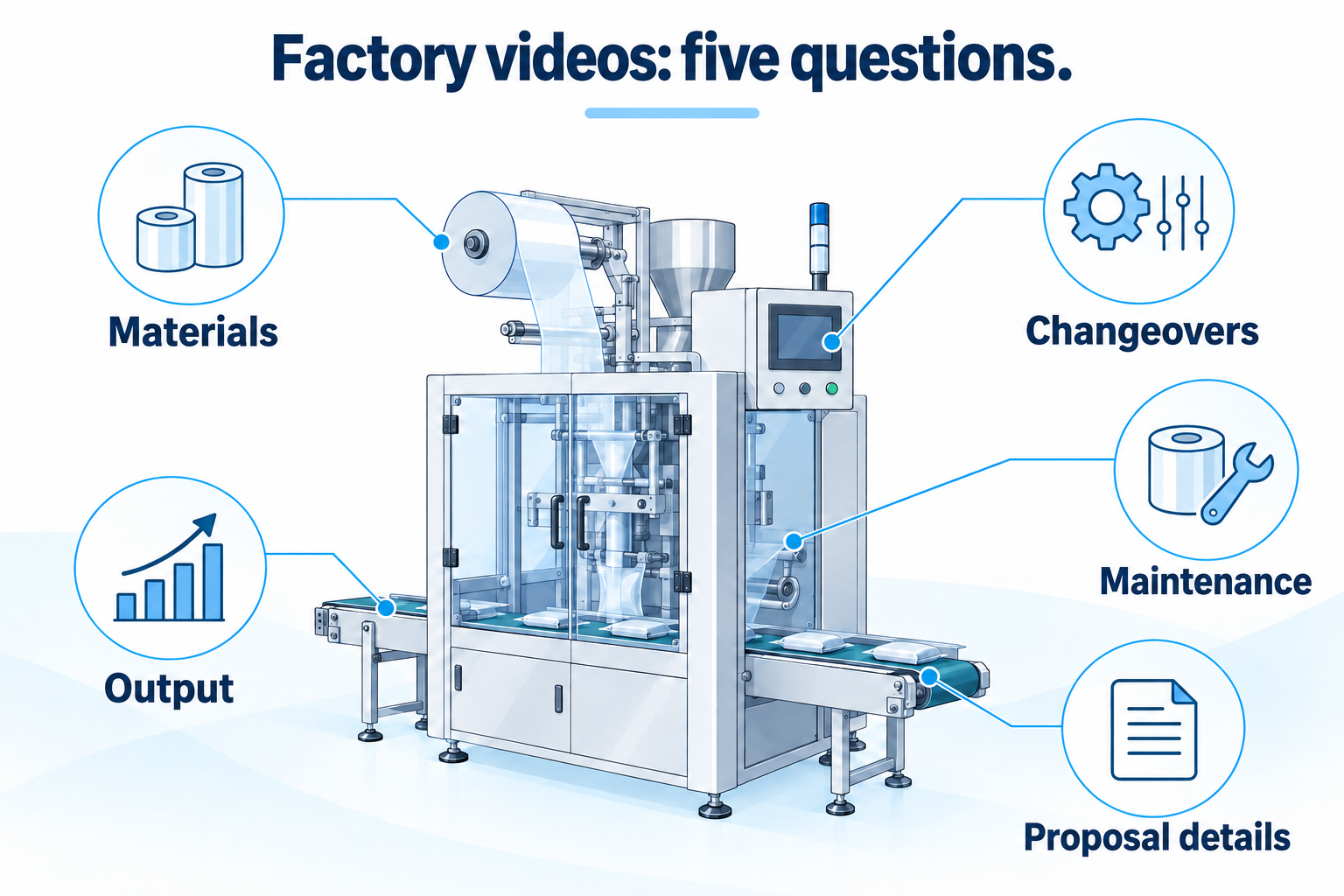 Five factory video questions: materials, changeovers, output, maintenance, and proposal details