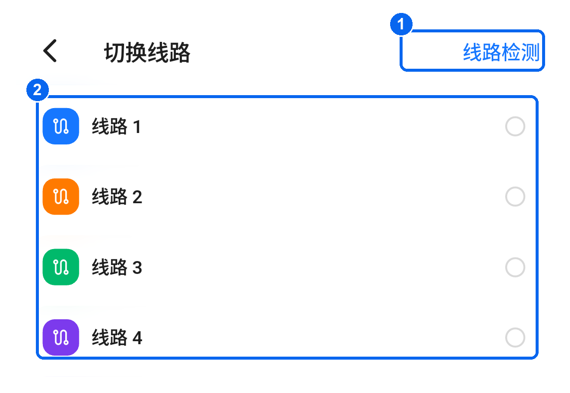 线路检测入口和线路选择列表