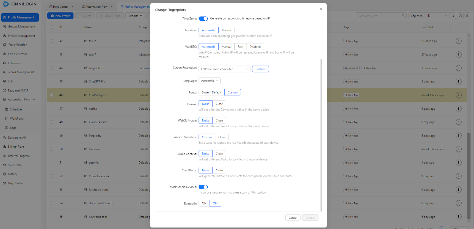 Description: Photo can customize user-agent, canvas, webgl, system fonts, time zones, language ...