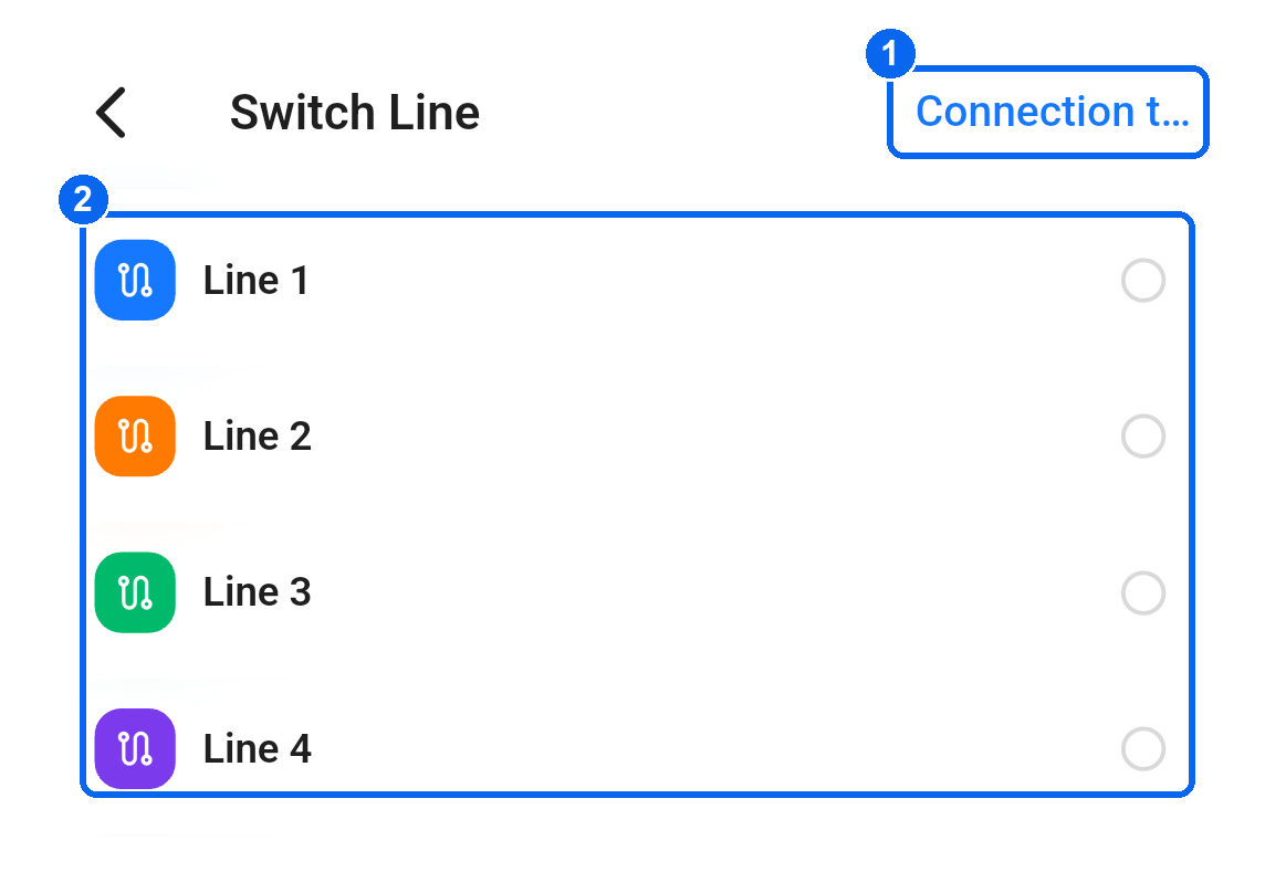 Connection test entrance and available line options