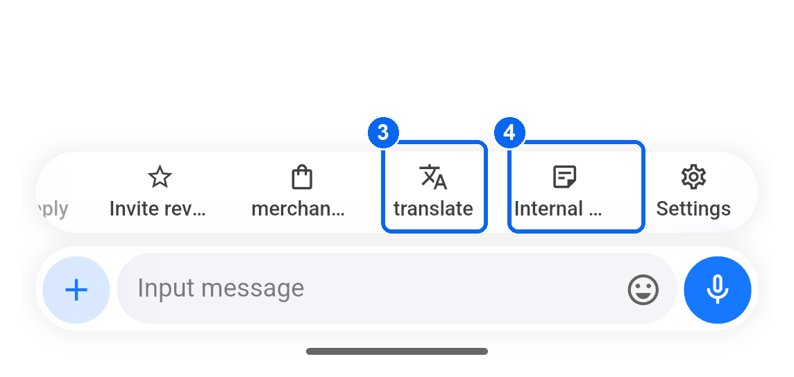 Toolbar scrolled to translation and internal notes