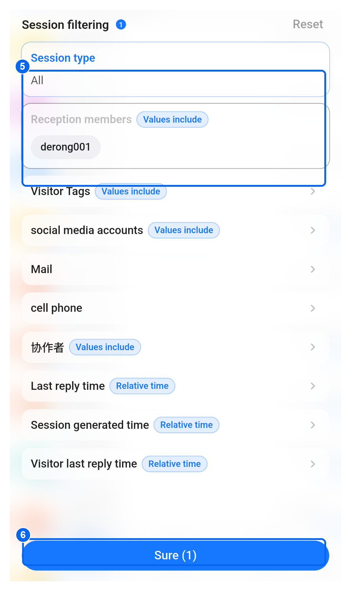 Advanced filters and apply button
