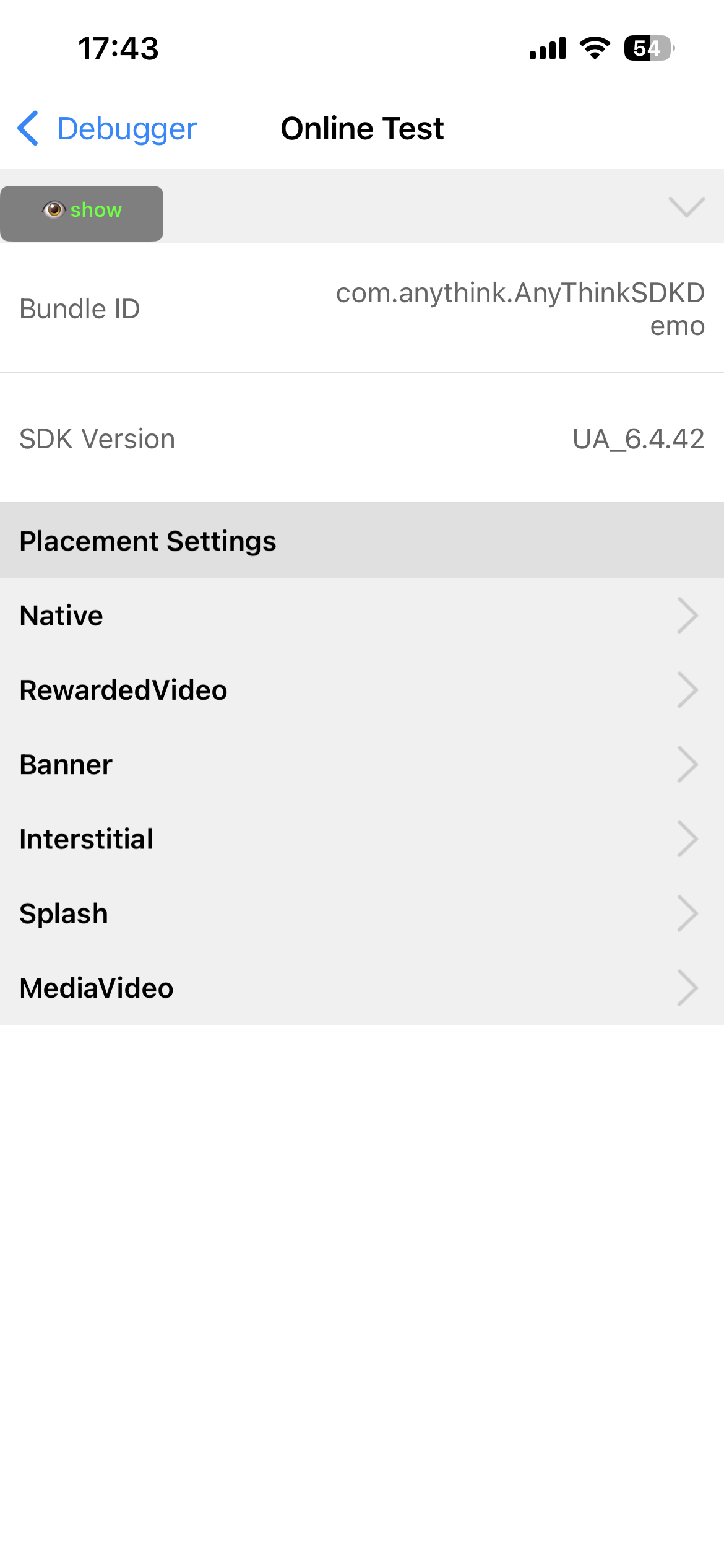 App Information and Ad Placement Configuration