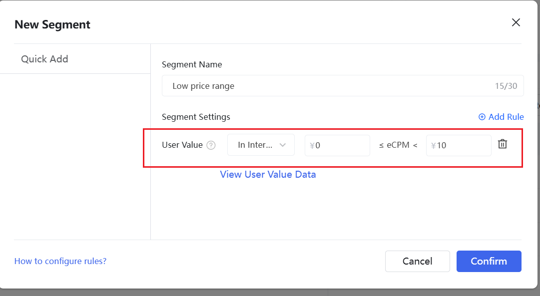 User value segment