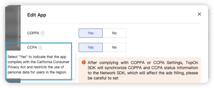 CCPA Configuration Interface